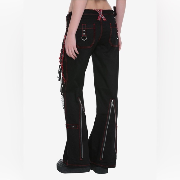 Tripp NYC Black And Red Plaid Lace-Up Chain Pants Gothic Chain Wide Leg Jeans - Picture 3 of 16